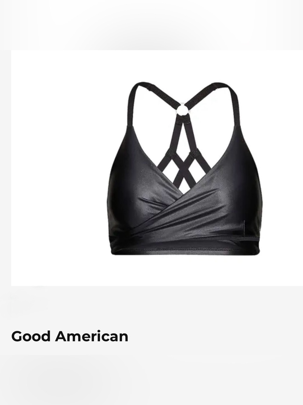 NWT Good American Shiny Rib Wrap Bra in Liquid Black size 0 (XS)